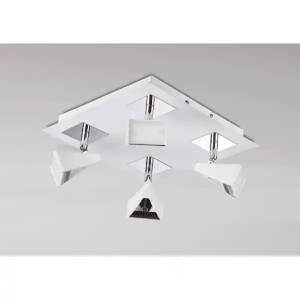 Filippo Spot Light 4 Light LED Square 20W 3000K, 1750lm, Matt White Polished Chrome, 3yrs Warranty