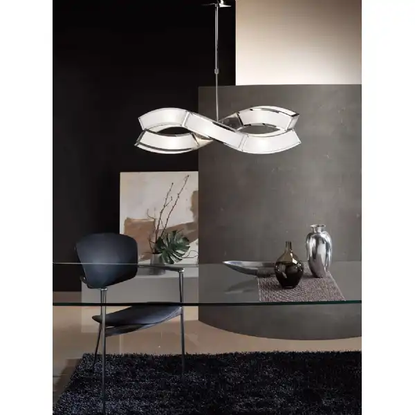 Duna GU10 Rectangular Pendant 2 Arm 6 Light L1 SGU10, Polished Chrome White Acrylic, CFL Lamps INCLUDED