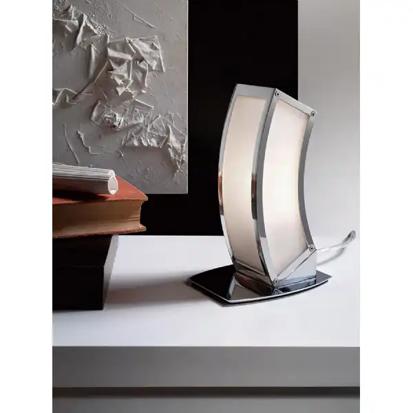 Duna GU10 Table Lamp 1 Light L1 SGU10, Polished Chrome White Acrylic, CFL Lamps INCLUDED