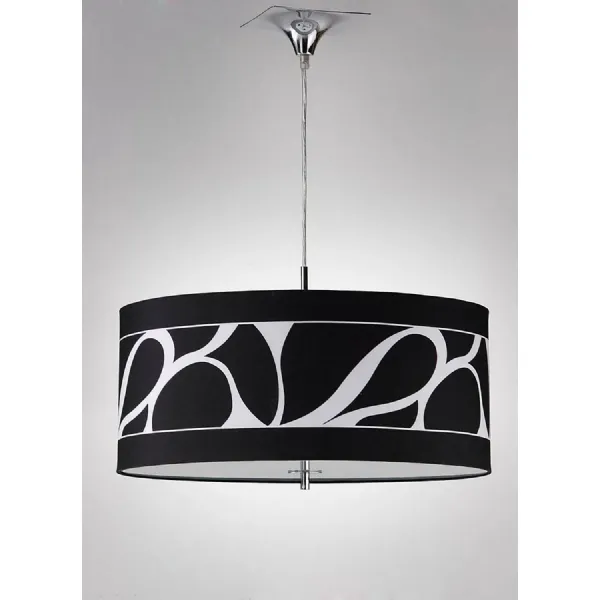 Manhattan Pendant Small 3 Light L1 SGU10, Polished Chrome Frosted Glass With Black Patterned Shade, CFL Lamps INCLUDED