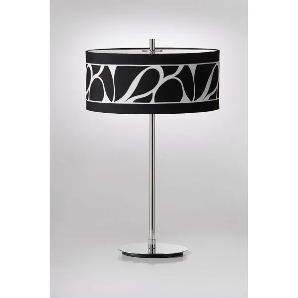 Manhattan Table Lamp 2 Light L1 SGU10, Polished Chrome Frosted Glass With Black Patterned Shade, CFL Lamps INCLUDED