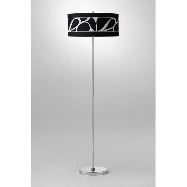 Manhattan Floor Lamp 3 Light L1 SGU10, Polished Chrome Frosted Glass With Black Patterned Shade, CFL Lamps INCLUDED