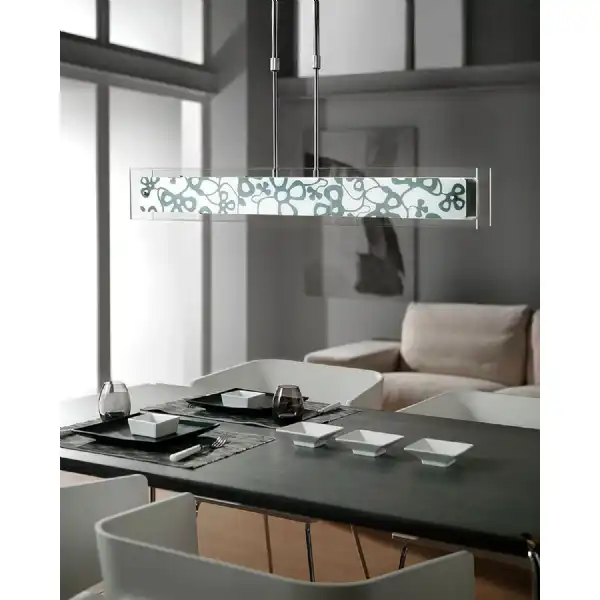 Euphoria Linear Pendant 2 Light T5, Polished Chrome, Opal White Glass, NOT LED, CFL Compatible