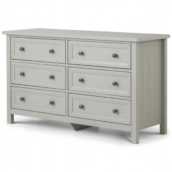 Grey 6 Drawer Wide Chest with Chamfered Edges and Pewter Handles