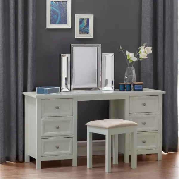 Grey Double Pedestal 6 Drawer Dressing Table with Pewter Knobs