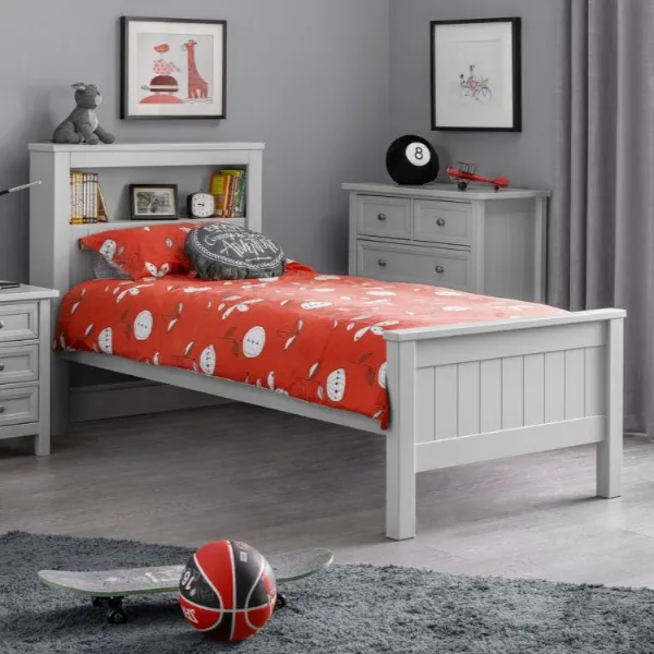 Grey Lacquered 3ft Single Bookcase Bed with Storage Shelf