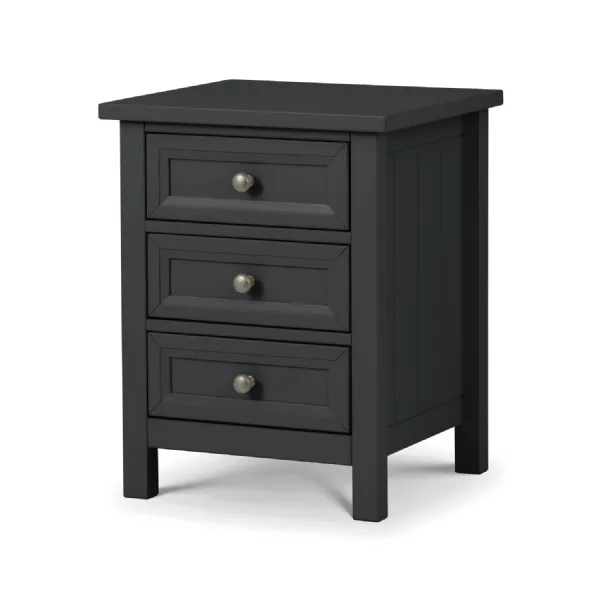Black Lacquered Wood 3 Drawer Bedside Table with Pewter Handles