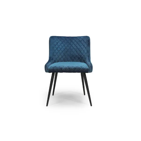 Blue Quilted Velvet Fabric Tub Dining Chair Metal Black Legs