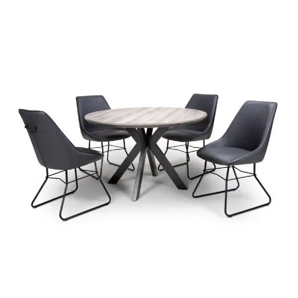 Grey Oak Round Dining Table Scratch Stain Resistant Top