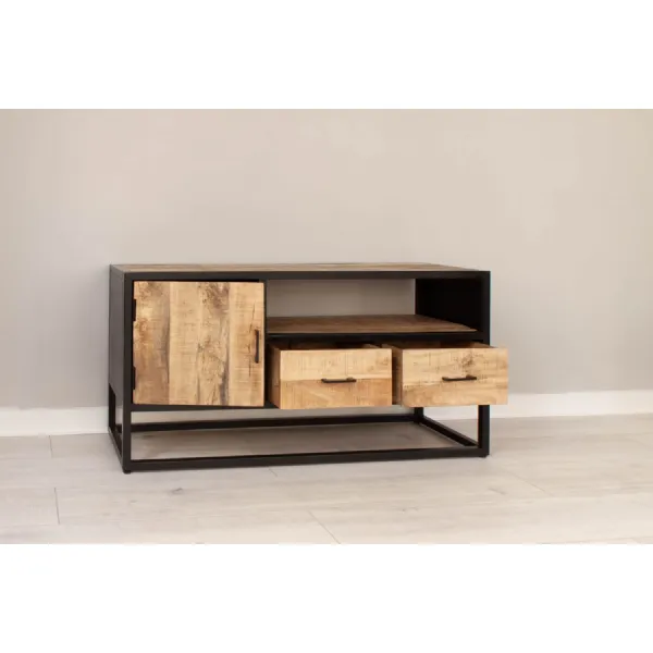 Natural Mango Wood 1 Door 2 Drawer TV Media Unit Meal Framed