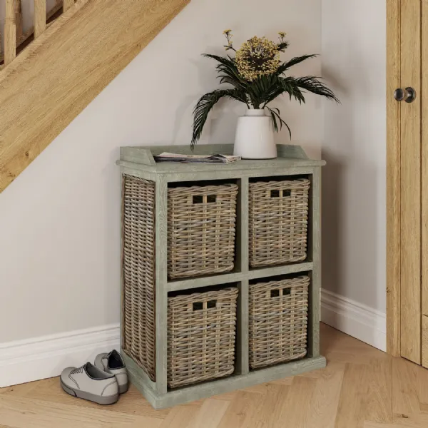 Maya Handmade Kubu Rattan 2 Over 2 Basket Storage Unit Limewash