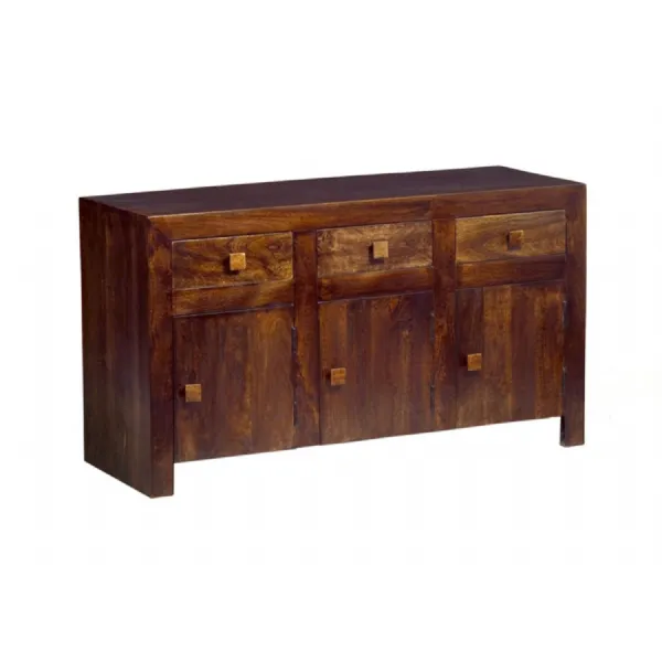 Dark Mango Wood Large Sideboard with 3 Doors 3 Drawers
