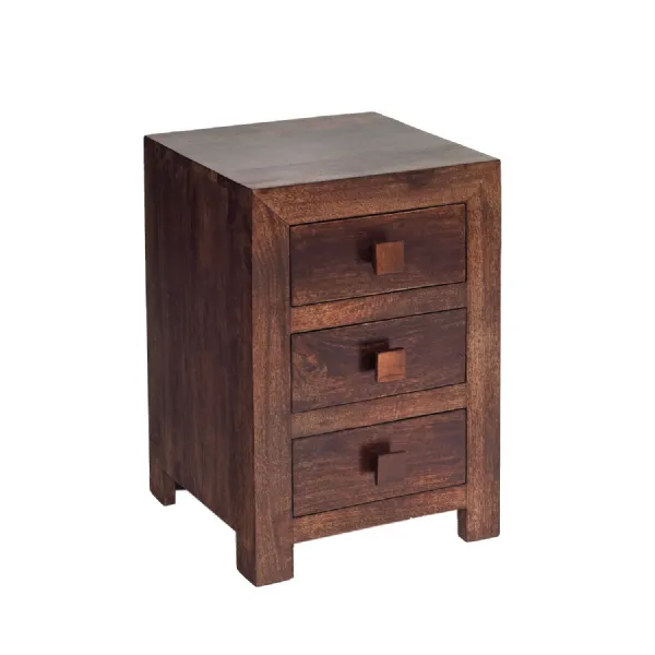 Dark Mango Wood 3 Drawer Bedside Table