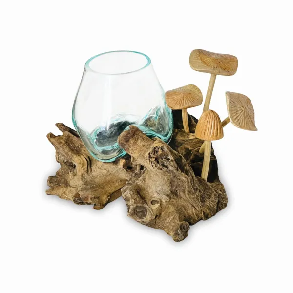 Root With Mushrooms And Glass Bowl Small