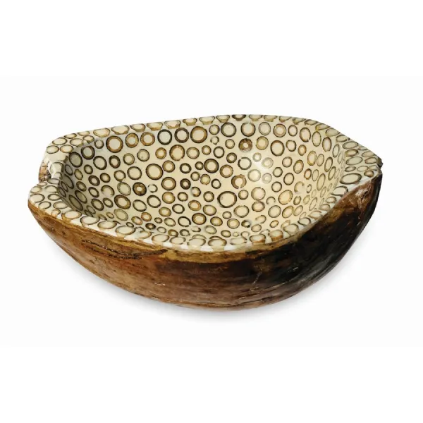 Circles Inlay Coconut Shell Bowl Off White