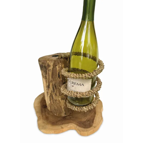 Driftwood And Rope Wine Holder Standing