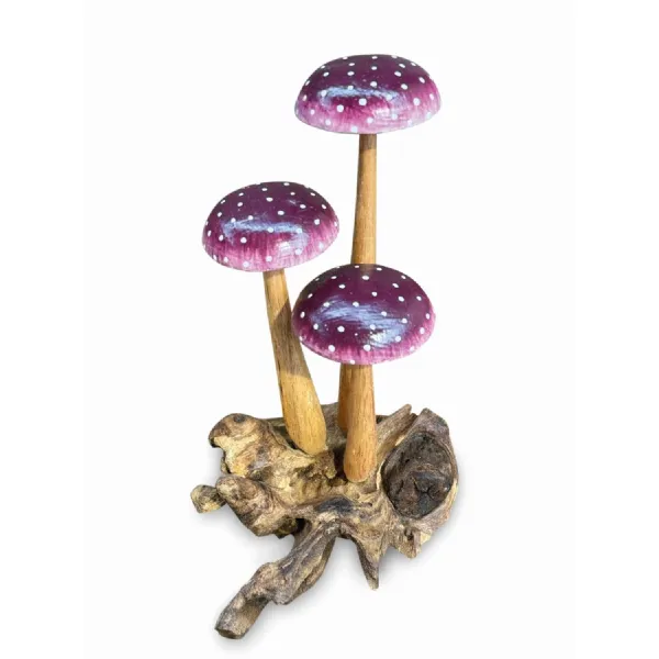 Amethyst Purple 3 Mushroom Sculpture 16cm