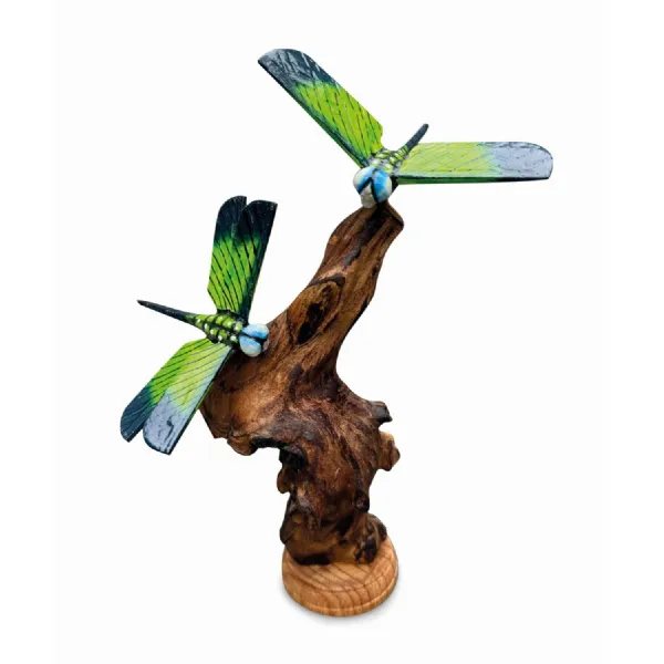 Double Emperor Dragonfly On Driftwood H18cm