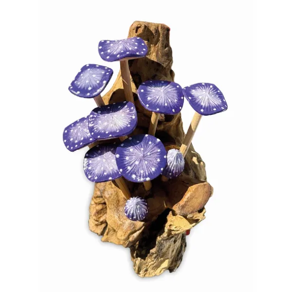 10 Indigo Mushrooms Cluster Mini Sculpture (wall Mounted)