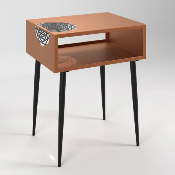 Copper Metal Geometric Cut Top Bedside Table with Shelf
