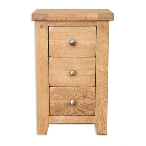 Rustic Oak 3 Drawer Bedroom Bedside Cabinet