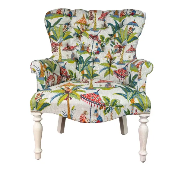 Exotic Monkey Parasol Button Back Occasional Chair Hand Made In The UK