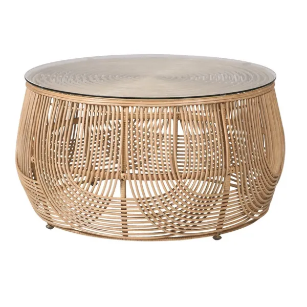 Natural Glass Top Rattan Round Coffee Table