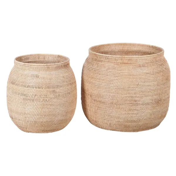 Set of 2 Large Woven Natural Rattan Baskets