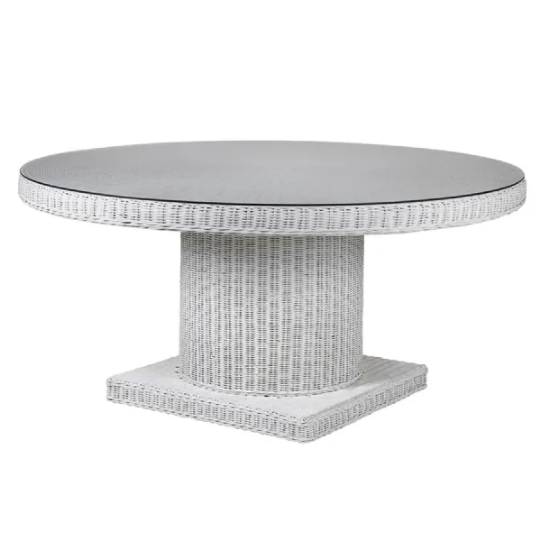 Bermuda White Rattan Round Dining Table