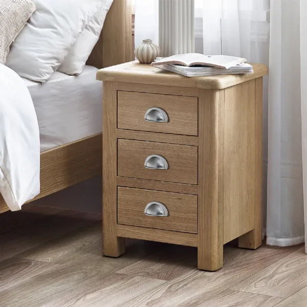 Memphis Limed Oak 3 Drawer Bedside