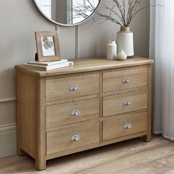 Memphis Limed Oak 6 Drawer Wide Chest