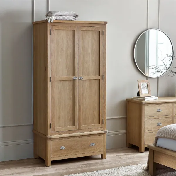 Memphis Limed Oak 2 Door 1 Drawer Wardrobe