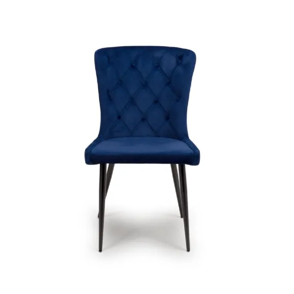 Blue Velvet Fabric Buttoned Back Dining Chair