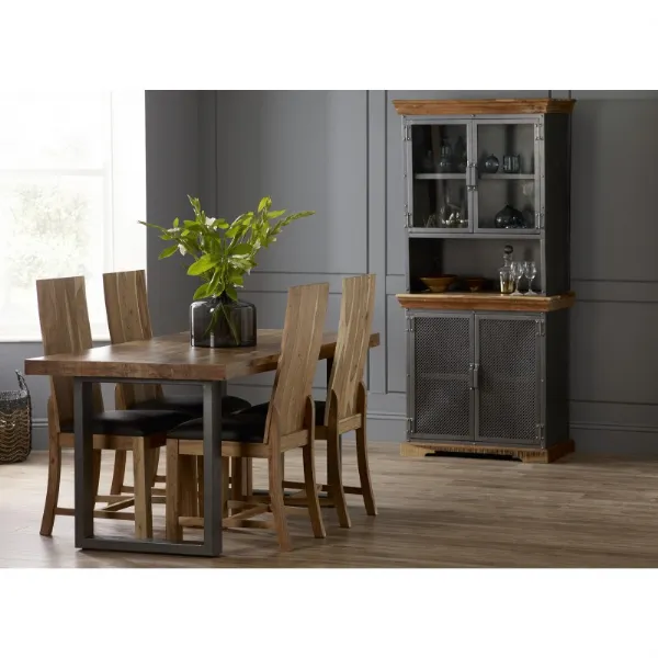 Distressed Wood High Back Dining Chair Padded Seat