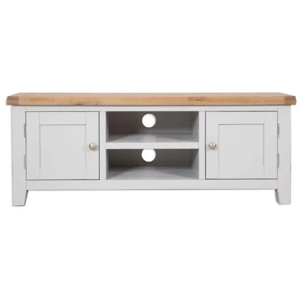 Modern Grey Painted Oak Top 2 Door TV Unit