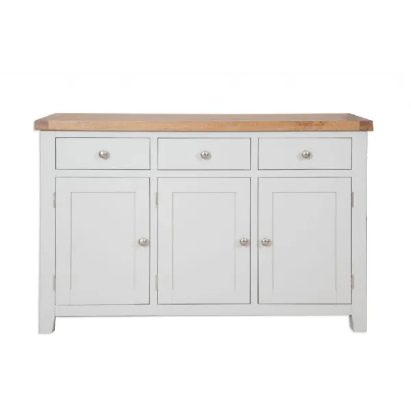 Modern Grey Painted 3 Door Sideboard with Rustic Oak Top