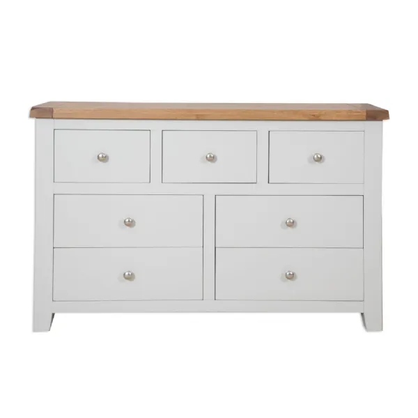 Modern Grey Painted Rustic Oak Top 7 Drawer Wide Chest