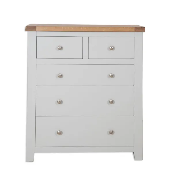 Modern Grey Painted 2 Over 3 Chest with Oak Top