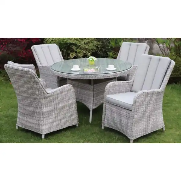 Porto Grey Rattan 4 Seat Round Dining Set