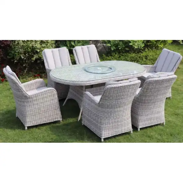 Porto Grey Rattan 6 Seat Oval Dining Set
