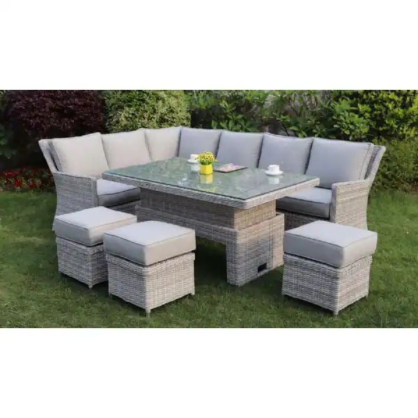 Porto Grey Rattan Corner Dining Set With Rising Table