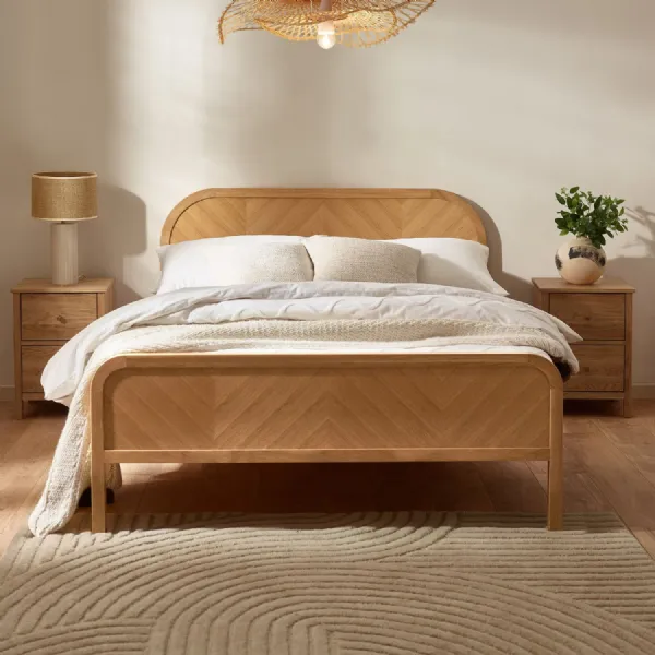 Milo Oak Chevron 135cm Double Bed Frame