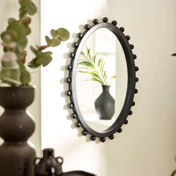 Hendrix Oval Beaded Wall Mirror Black