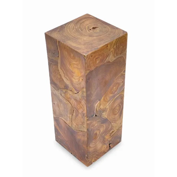 Natural Teak Wood Root Block Column Tall Pedestal Table