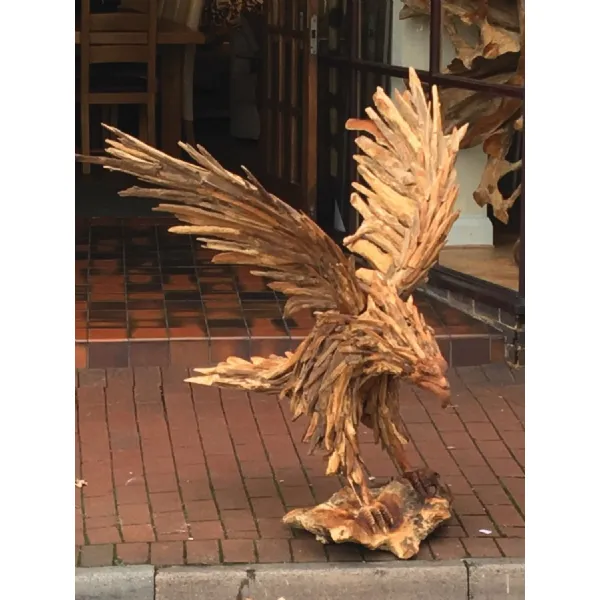 Natural Teak Root Hand Carved Eagle Sculpture
