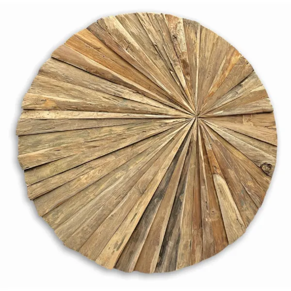 Natural Teak Wood Round Sun Wall Panel 100cm