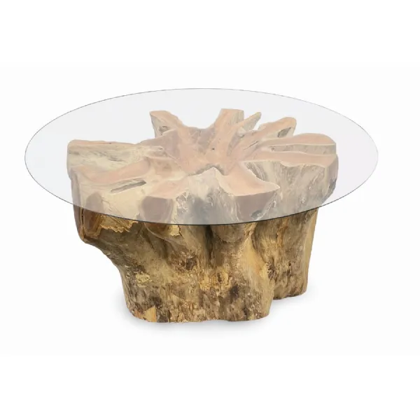 Clear Glass Round Small Coffee Table with Root Base