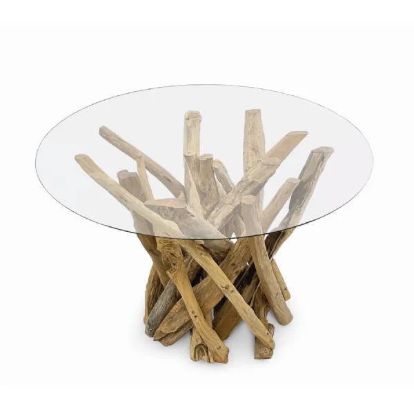 Root Driftwood Coffee Table With 90cm Round Glass