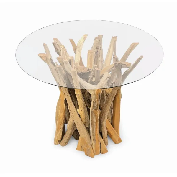 Root Driftwood Round Dining Table With 120cm Round Glass