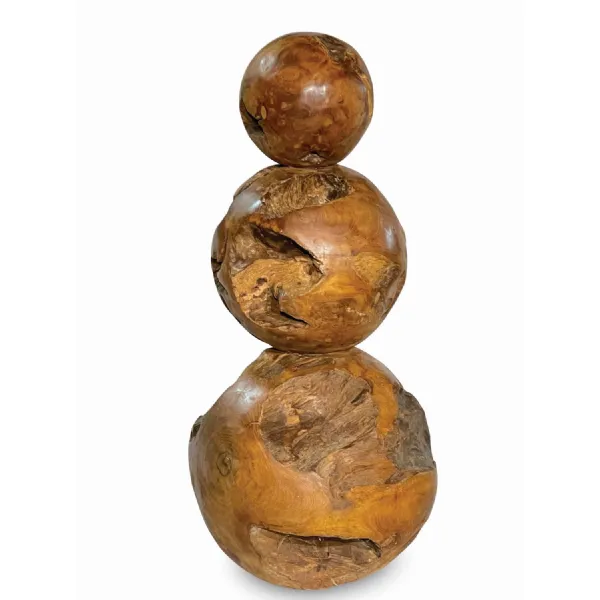 Natural Teak Wooden Root Pyramid Ball Garden Sculpture